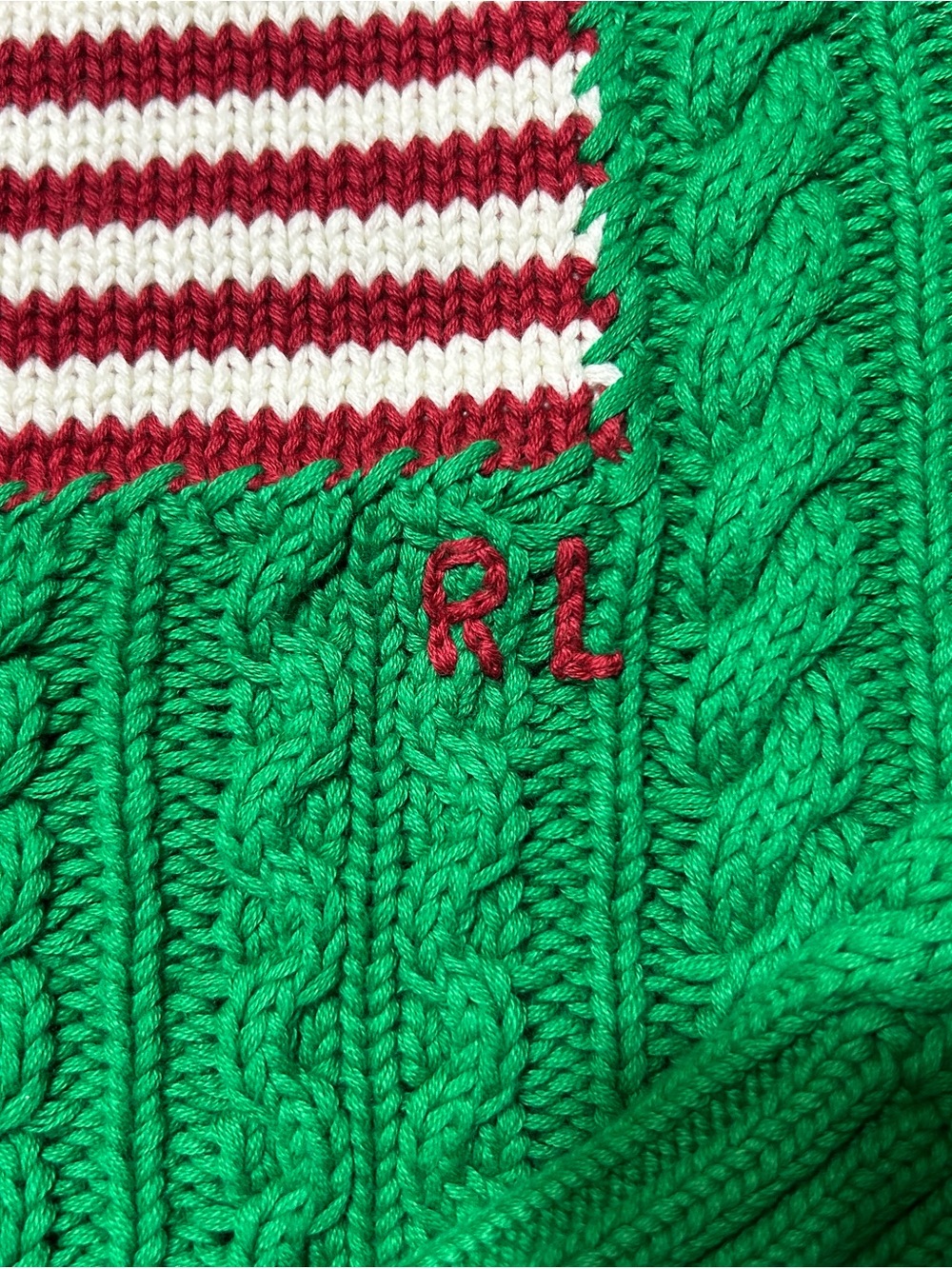 Vintage Polo by Ralph Lauren Green Cable Knit Crewneck with American Flag - Picture 5 of 16